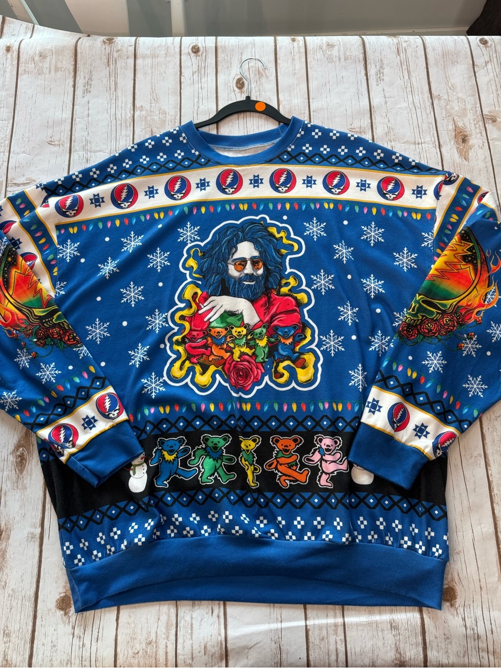 Blue Graphic Crewneck Sweater with Festive Dancing Bearss